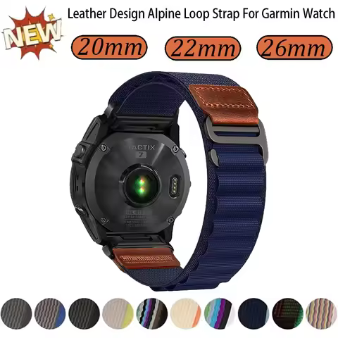 Quickfit 20 22 26 MM Leather Design Alpine Loop Strap For Garmin Fenix 7 7s 7X 8 AMOLED 43 47 51 For