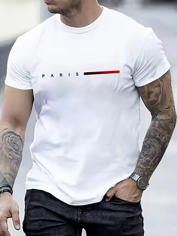 Men's 100% cotton fashion summer loose creative letter print casual slim round neck short sleeve T-s