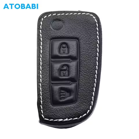 ATOBABI Leather Car Key Case For Nissan Rogue Kicks 2016 2017 2018 2019 3 Buttons Flip Remote Contro