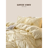 LOVEY COSY Korean Light Luxury New Style Twisted Washed Cotton Brushed Princess Cream Yellow Four-Pi