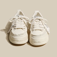 รองเท้าผ้าใบส้นสูง Michael Kimi สำหรับผู้หญิง สไตล์ลำลอง รองเท้าบู๊ทแบบสวมสบาย ส่วนบนทำจากยาง ฤดูร้อ