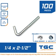 100 Sets J Bolt 1/4 x 2 1/2 with bonded washer and hex nut Galvanized used for roofing also called R