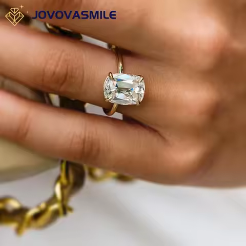 JOVOVASMILE Moissanite Ring 4.5 Carat Center 11x9mm Vintage White Old Mine Cushion Cut Real 9k 14k Y