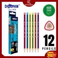 (1box) Dolphin 2B Pencil Triangle Ono 12pcs/box Triangle Fluorescent Colour 1 Drum (36pcs) 6 Assorte