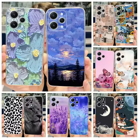For Redmi 12 Case For Xiaomi Redmi 12 2023 Soft Silicone Back Cover Flower TPU Case For Xiomi Redmi 