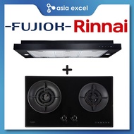 RINNAI RH-S329-PBR 90CM SLIMLINE HOOD + FUJIOH FH-GS7020 SVGL 2 BURNER GLASS GAS HOB