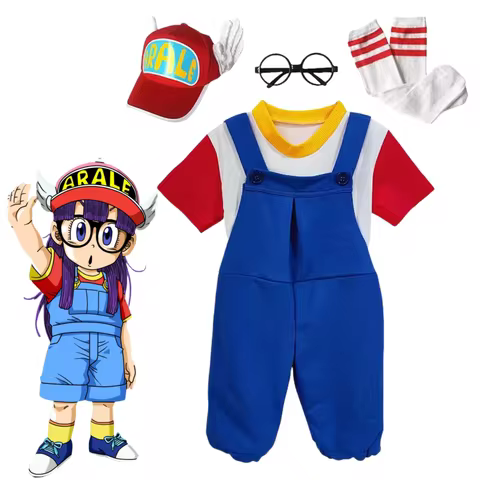 Anime Dr. Slump Kids Arale Cosplay Costumes Girls Norimaki Arale Dress and Cap Boys Rompers Hallowee