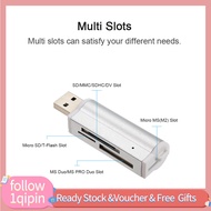 1qipin.my USB 2.0 Portable Card Reader Multi Slot All in One Adapter for SD TF MS M2 Memory Cards wi