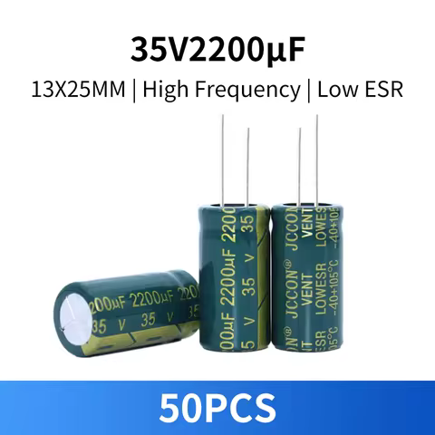 50PCS 35V 2200uF 13x25mm Electrolytic Capacitor High Frequency Low ESR Long Life 2200MFD 13*25mm