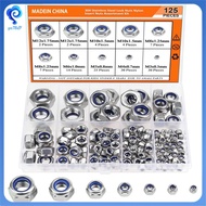 125pcs Nylon Hex Lock Nut Set 304 Stainless Steel Locknut M3 M 4 M5 M6 M8 M10 M12 Hexagonal Self Nyl