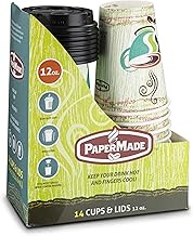 [12 Oz 14 Count] PaperMade Disposable Insulated To Go Designed Hot Cups With Black Dome Lids, For Dr