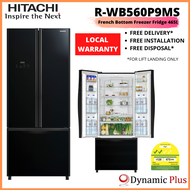 [BULKY] Hitachi R-WB560P9MS 3 Doors French Bottom Freezer Fridge 465L FREE GIFT-1600W Compact Vacuum Cleaner CV-BM16 (worth $129)