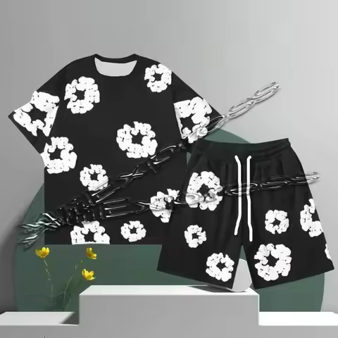 Men's Harajuku Quick-Drying T-Shirt & Beach Shorts Set 3D Print American Kapok Y2K Fashion Trend Sho