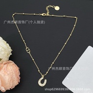 Inlaid Rhinestone Horseshoe Necklace Letter CD Necklace NO.0320154046