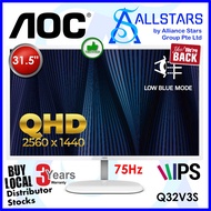 AOC Q32V3S/WS (White Silver) 31.5 inch QHD 2K IPS Monitor / 2560x1440, Adaptive-Sync 75Hz / HDMI 1.4