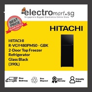 Hitachi Stylish Line Glass 2-Door Refrigerator R-VGY480PMS0-GBK Glass Black 390L