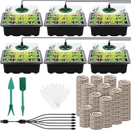 6 Pack Seed Starter Tray Kit with Grow Light and Humidity Dome Germination Trays with 72 Peat Pellet