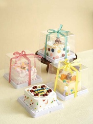 5個裝透明4寸蛋糕盒無絲帶水果千層酥包裝盒慕斯芝士蛋糕糕點包裝盒