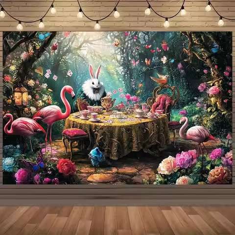 1pc 2D Background Cloth Alice'S Dream Party Background Cloth, Fairy Forest Wonderland Decoration
