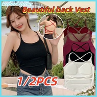 [1/2pcs]backless Camisole With Chest Cushion, Cross Shoulder Strap Vest, Backless Outfit LIFE