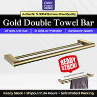 SUS304 Stainless Steel Gold Double Towel Bar | Anti Rust Towel Bar | Gold Towel Hanger | Gold Towel Rail | Gold Towel Shelf | Gold Towel Rack | Towel Rak Emas | Aksesori Emas