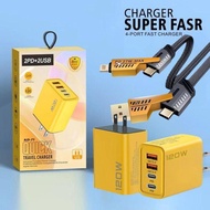 120W charger + 4 in 1 charging cable, 65W Type C fast charging cable Multi-function, 4 in 1 fast cha