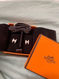 Hermes 耳環 mini poh h 灰銀