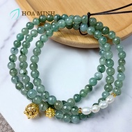 Vòng tay đá Cẩm Thạch lam dầu 5.2 li bộ 3 vòng tay phối Ngọc Trai nước ngọt charm hoa mai charm heo