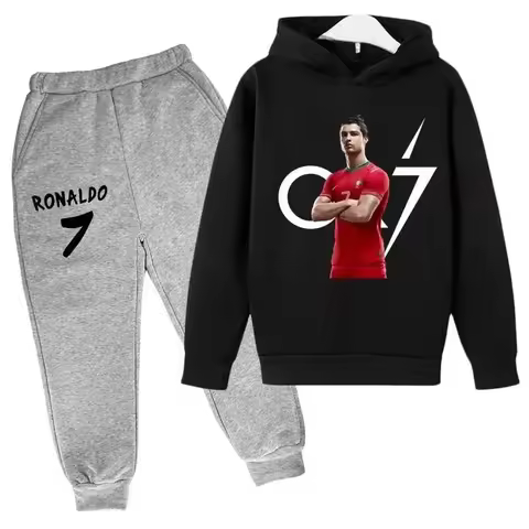 Football Idol Cr7 Print Fleece Hooded Children's Set Casual Hoodie+Pants Suit 2 Piece Set Sport Fash