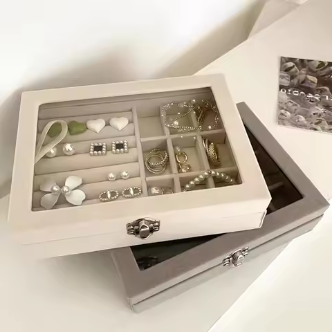 Jewelry Storage Box Earring Ring Necklace Organizers Storage Transparent Jewlery Holder Display Box 