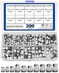 XLX 200PCS 10 Value SMD Electrolytic Capacitor Assortment Kit 1UF to 470UF(Aluminum Electrolytic Cap
