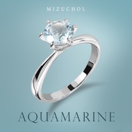 Mizuchol-แหวนเงินแท้ชุบทองคำขาว Blue Ocean Ring - พลอย Aquamarine