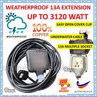 Weatherproof Extension 13A Multi Socket + TRS Full Copper wire & Sirim plug top