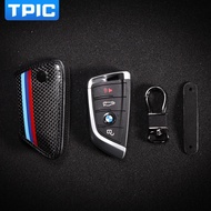 TPIC Carbon Fiber Leather Car Key Case Rings Cover Holder Key Bag For Bmw F20 F30 G20 f31 F34 F10 G30 F11 X3 F25 X4 I3 M
