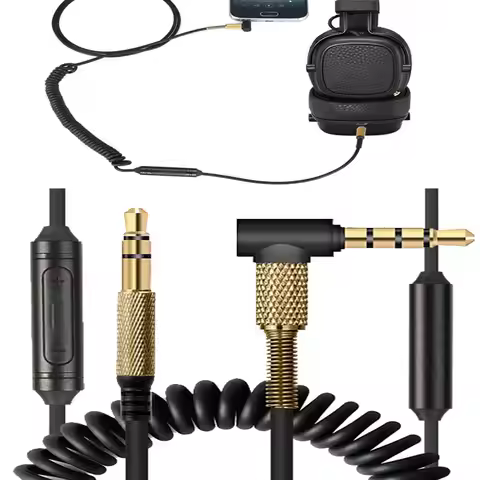 New Upgrade Spring Audio Cable for Marshall Major II 2 3 Monitor MID Headphones Cord with Mic Volume