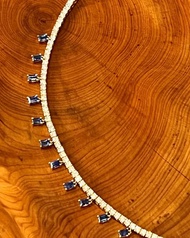 天然鑽石 頸鏈 鎖骨鏈 頸圈 • 18K金藍寶石流蘇鑽石鎖骨鏈