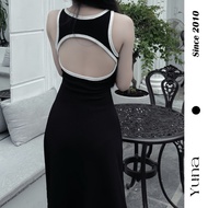 Long backless dress, thick ribbed elastic material, standard form type 1 yuna68 D003