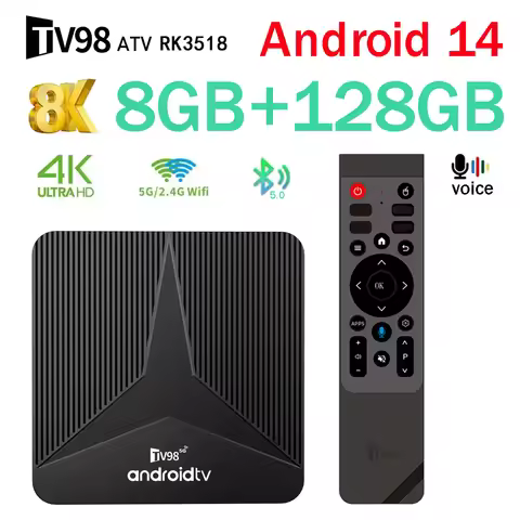 TV98 ATV RK3518 TV Box Smart 4G 5G Wifi6 BT5.0 8K 4K Ultra HD Voice remote Set Top Box Android 14 TV