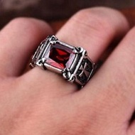 baru !!! Cincin Pria Salib Cross La Croix Titanium Stainless Steel Batu Merah murah