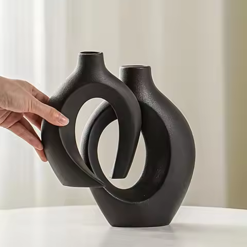 Top Quality Hollow Nordic Modern Vase Set of 2 for Modern Home Decor Plastic imitation ceramic Hollo