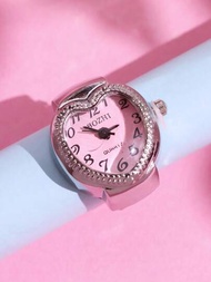 1個時尚且可愛精美的心形戒指手錶,為女性珠寶設計,紫色錶盤,情人節禮物