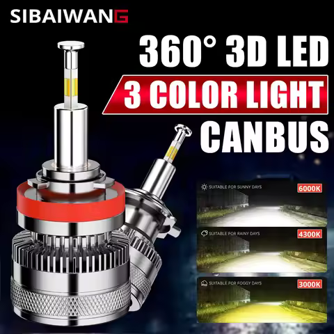 Tri color 3D 360 D2H LED H7 H1 H4 HB3 9005 9006 6000K 4300K 3000K LED Headlights Bulb H8 H9 H11 9012