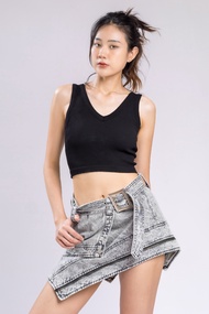 2 IN 1TOP AND SKIRT BLACK WASH ZIPPER DETAIL SHORT SKIRT