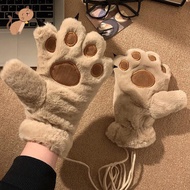 Fashion Warm Women Winter Gloves Bear Paw Furry Mittens Cute Cartoon Cat Paw Gloves Outdoor Gloves L