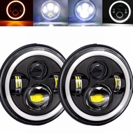 ไฟหน้า LED Halo ขนาด 7 นิ้ว 2 ดวง พร้อมหลอด H4 สำหรับ Land Rover Defender ไฟหน้าขนาด 7 นิ้ว พร้อมไฟเ