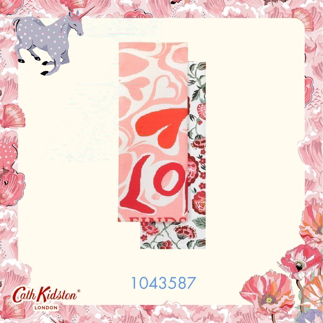 Cath Kidston - Bộ khăn bàn/Set of 2 Tea Towels - Marble Hearts Ditsy - Pink -1043587