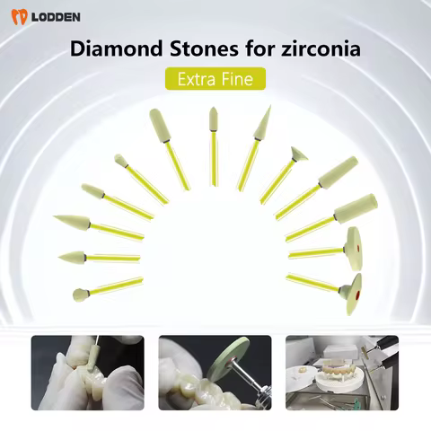 LODDEN 1pcs Gold Shank Dental Diamond Stone for Ceramic 2.35mm Yellow DY010EF Extra Fine Polishing B
