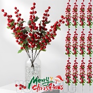 1/4Pcs Christmas Artificial Red Berry Branches with Leaves - New Year Party Supplies - Holly Berries