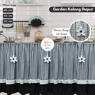 ALYA HITAM - Gorden Kolong Dapur Minimalis Modern Tirai Dapur Shabby Rumbai Motif Segitiga Gorden Meja Dapur Hiasan Bunga