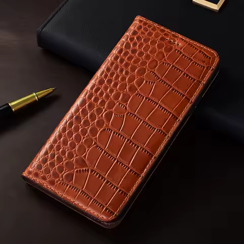 Genuine Leather Flip Case For Asus Rog Phone 3 5 5S 6 6D 7 8 9 Pro FE Ultimate Cover Card Cases Croc